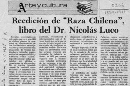 Reedición de "Raza Chilena" libro del Dr. Nicolás Palacios  [artículo].