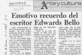 Emotivo recuerdo del escritor Edwards Bello  [artículo].