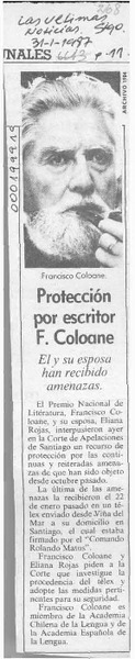 Protección por escritor F. Coloane, él y su esposa han recibido amenazas  [artículo].