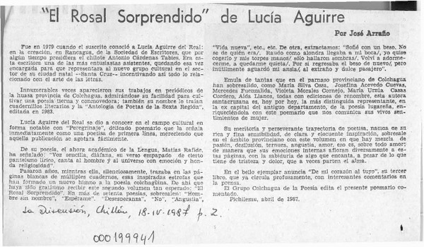 Lucía Aguirre del Real, "El rosal sorprendido"  [artículo] José Arraño Acevedo.