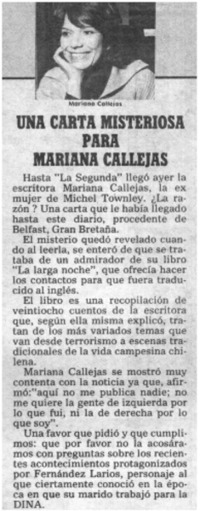 Una Carta misteriosa para Mariana Callejas