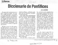 Diccionario de pontífices  [artículo] J. M. Lecaros.