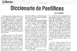 Diccionario de pontífices  [artículo] J. M. Lecaros.