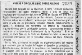 Vuelve a circular libro sobre Allende  [artículo].