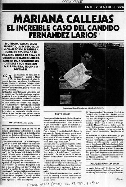 Mariana Callejas, el increíble caso del cándido Fernández Larios  [artículo] Enrique Lafourcade.