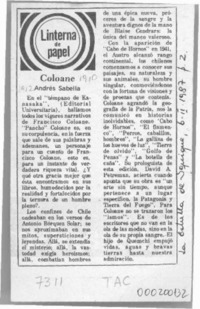 Coloane  [artículo] Andrés Sabella.