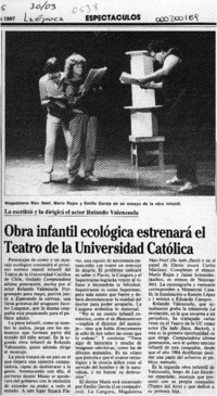 Obra infantil ecológica estrenará el Teatro de la Universidad Católica  [artículo].