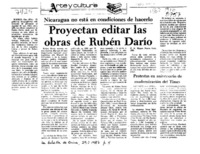 Proyectan editar las obras de Rubén Darío  [artículo].