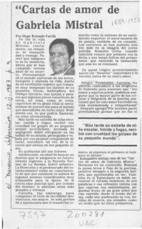 "Cartas de amor de Gabriela Mistral"  [artículo] Hugo Rolando Cortés.