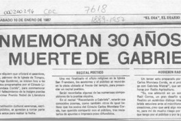 Conmemoran 30 años de la muerte de Gabriela  [artículo].