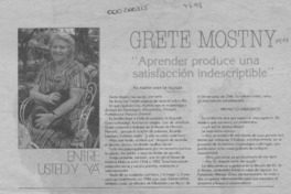 Grete Mostny "Aprender produce una satisfacción indescriptible"  [artículo] Albina Sabater Villalba.
