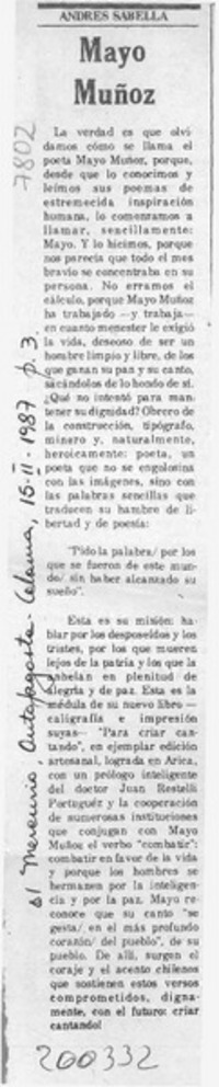 Mayo Muñoz  [artículo] Andrés Sabella.