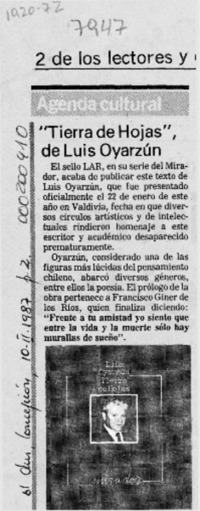 "Tierra de hojas" de Luis Oyarzún  [artículo].