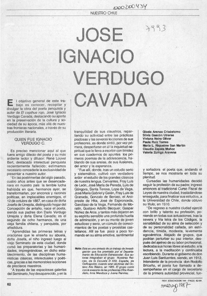 José Ignacio Verdugo Cavada  [artículo] Gisela Arenas Crisóstomo.