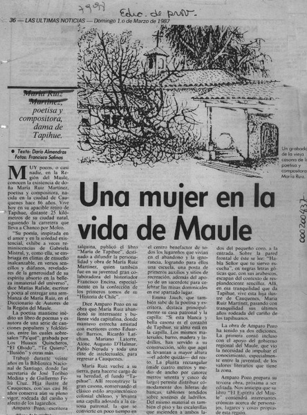 Una mujer en la vida de Maule  [artículo] Darío Almendras.