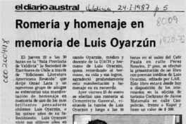 Romería y homenaje en memoria de Luis Oyarzún  [artículo].