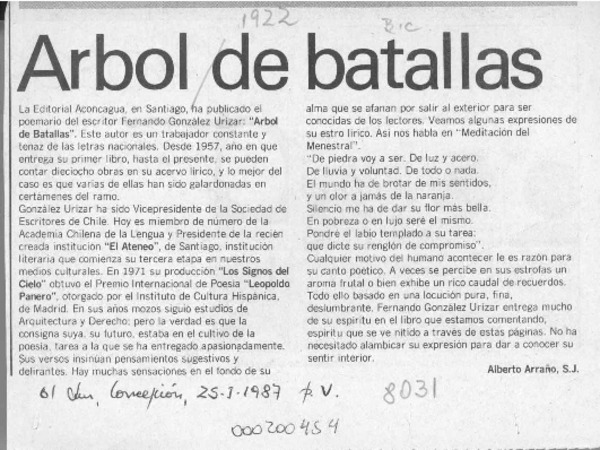 Arbol de batallas  [artículo] Alberto Arraño.