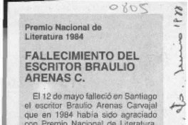Fallecimiento del escritor Braulio Arenas C.  [artículo].