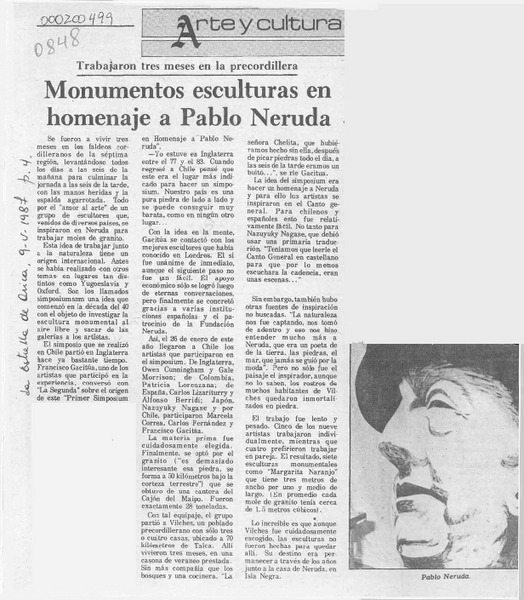 Monumentos esculturas en homenaje a Pablo Neruda  [artículo].
