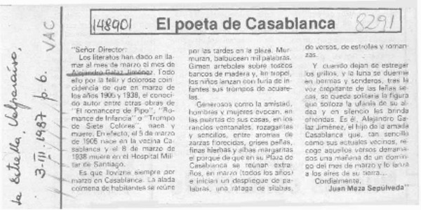 El poeta de Casablanca  [artículo] Juan Meza Sepúlveda.