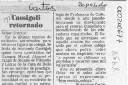 Cassigoli retornado  [artículo] Waldemar Cortés Carabantes [y] Gustavo Galarce Marambio.
