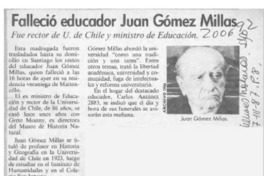 Falleció educador Juan Gómez Millas  [artículo].