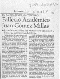 Falleció académico Juan Gómez Millas  [artículo].