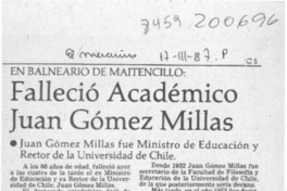 Falleció académico Juan Gómez Millas  [artículo].