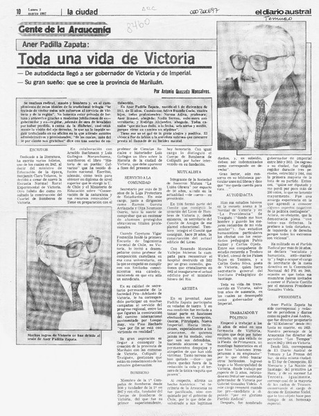 Aner Padilla Zapata, toda una vida de Victoria  [artículo] Antonio Quezada Monsalves.