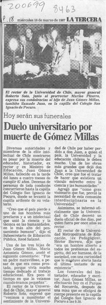 Duelo universitario por muerte de Gómez Millas  [artículo].
