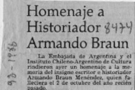 Homenaje a historiador Armando Braun  [artículo].