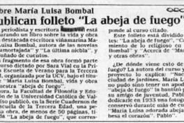 Publican folleto "La abeja de fuego", sobre María Luisa Bombal  [artículo].