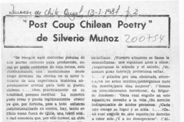 "Post Coup Chilean Poetry" de Silverio Muñoz  [artículo] Reinaldo Sandoval Durán.