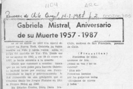 Gabriela Mistral, aniversario de su muerte 1957-1987  [artículo].
