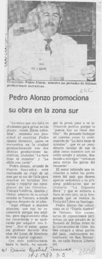 Pedro Alonzo promociona su obra en la zona sur  [artículo].
