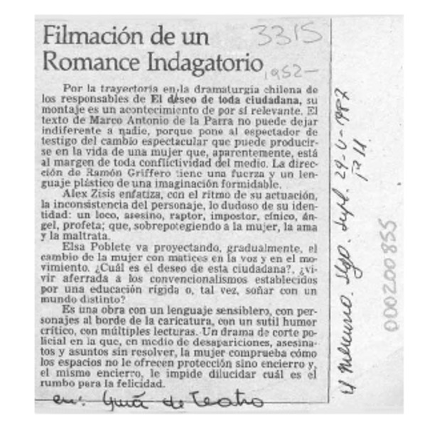 Filmación de un romance indagatorio  [artículo].