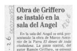 Obra de Griffero se instaló en la sala del Angel  [artículo].