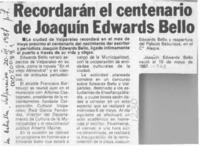Recordarán el centenario de Joaquín Edwards Bello  [artículo].
