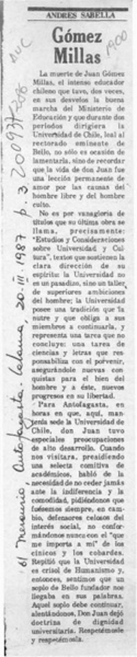 Gómez Millas  [artículo] Andrés Sabella.