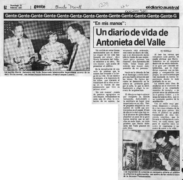 "En mis manos", un diario de vida de Antonieta del Valle  [artículo].
