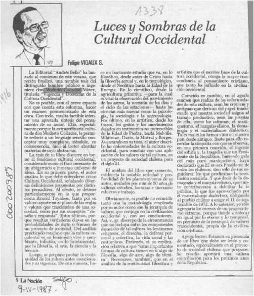 Luces y sombras de la cultura occidental  [artículo]Felipe Vigaux S.