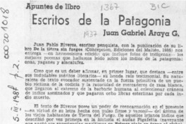 Escritos de la Patagonia  [artículo] Juan Gabriel Araya G.
