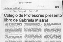 Colegio de Profesores presentó libro de Gabriela Mistral  [artículo].