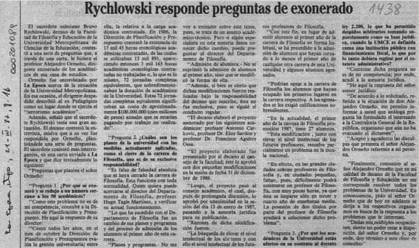 Rychlowski responde preguntas de exonerado  [artículo].
