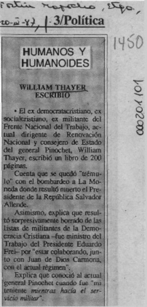 William Thayer escribió  [artículo].