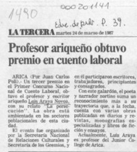 Profesor ariqueño obtuvo premio en cuento laboral  [artículo] Juan Carlos Poli.