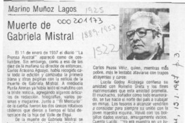 Muerte de Gabriela Mistral  [artículo] Marino Muñoz Lagos.
