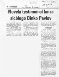 Novela testimonial lanza sicólogo Dinko Pavlov  [artículo].