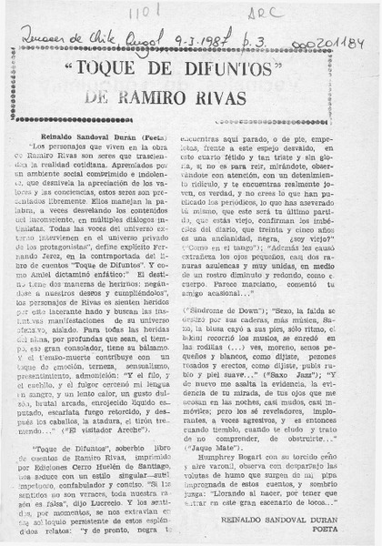 "Toque de difuntos"  [artículo] Reinaldo Sandoval Durán.