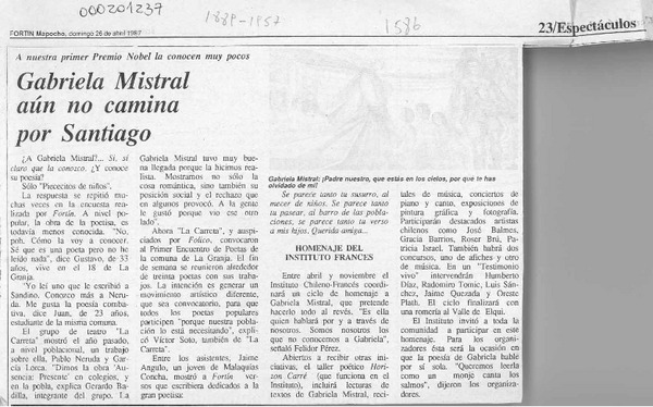 Gabriela Mistral aún no camina por Santiago  [artículo].